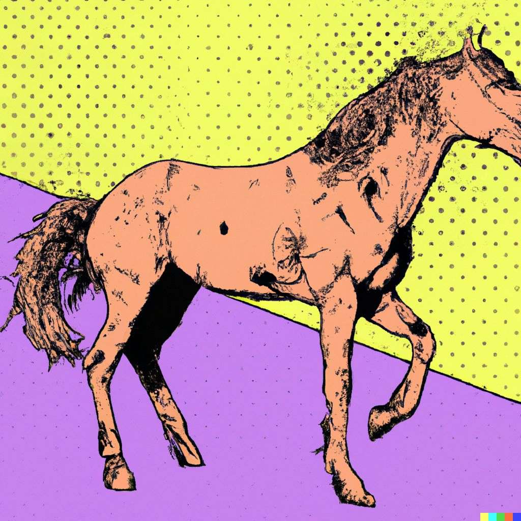 a horse, retro comic art, triadic color scheme